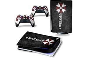 MaD Vision® Set de Skin Extra-Durables en Vinyle pour PS5 Disc + 5 Paires de Aiming Rings | Kit Autocollant et Résistant aux Rayures pour PlayStation 5 + 2 Controllers – pour Resident Evil Umbrella