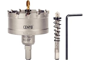 CENYB scie cloche metal 2-5/8" (67mm) à pointe en carbure de tungstène, avec 2 forets pilotes titanées - Idéale pour métaux durs, acier inoxydable, fer,placo, alliage d'aluminium, bois et plastique