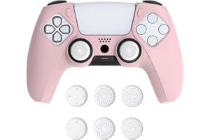 PlayVital Pure Series Dockable Model Anti-Slip Silicone Cover Skin for ps5 Controller, Soft Rubber Grip Case for ps5 Wireless Controller Fits with Charging Station with Thumb Grip Caps - Pink
