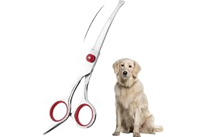 BUBUXY Hunde Scheren, Gebogene Fellschere Für Hunde, Hund und Katze Sicherheit Runde Spitze Grooming Schere, Edelstahl-Fellschere für Hunde und Katzen (Gebogene Schere)