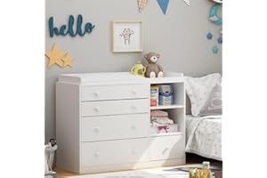 PREMTURE Changing Table with 5 Drawers, Baby Chest of Drawers with 2 Open Storage Spaces, Baby Furniture, Changing Table for Baby Room, Bedroom, White, 120 x 50 x 91.5 cm