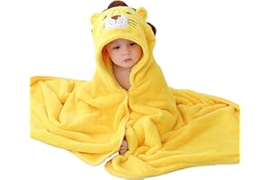 Asnewkit Hooded Baby Towel, Baby Bath Towels with Hood,Unique Animal Design Baby Towel with Hood Soft Absorbent Baby Bath Towels, for Newborn Baby Boy and Girl (L-Yellow Lion)
