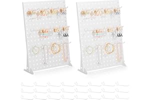 Urban Deco Peg Board Display - Retail Display Rack with Peg Hooks, Stands for Craft Shows & Fairs - Jewelry Retail Display Stand for Accessories - Earring & Pin Stands - 2 SET White(16x12inch)