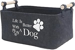 TBCZVX Dog Toy Box, Dog Toy Basket, 38*28*18 Cm Dog Toy Storage, Durable Felt Toy Box for Dogs Organizer with Spacious Design Perfect for Keeping Dog Toys Neat and Tidy Dark (Gray)