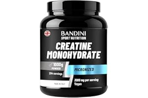 Bandini® Creatine Monohydrate Powder 1kg/1000g | Pure Creatin Micronised | Improve Training, Sport, Gym, Pre Workout, Physical Performance and Recovery | Muscle Power & Strength | 100% Vegan | Non-GMO