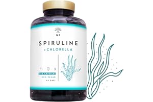 ‎N2 NATURAL NUTRITION Spirulina Chlorella Algen Kapseln - Antioxidant probiotisch. Verringerte Müdigkeit. Supplement Reich an Mineralien und Vitaminen, Proteine. 180 Pflanzliche Kapseln. VEGAN. EU. N2 Natural Nutrition