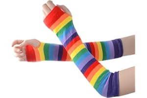 CYNOSURETECH 1 Pair of Colorful Striped Sleeves, Arm Warmers, Fingerless Gloves, Fashionable Rainbow Sleeves for Women, Party Dress Gloves, Carnival Rainbow Costumes
