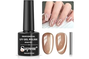 SUPWEE Cat Eye żelowy lakier do paznokci UV, światło księżyca, brokat, 1 sztuka, brązowy żel magnetyczny Cat Eye, Soak-Off, holograficzny żel magnetyczny do zdobienia paznokci, manicure, salonu,