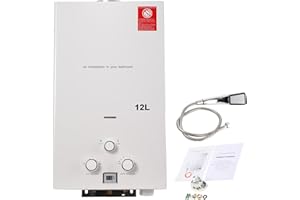 ECUTEE 12L 24KW Scaldabagno a gas di petrolio liquefatto Scaldabagno a gas propano/GPL, Scaldabagno istantaneo senza serbatoio con kit doccia, Per docce da esterno, bianco