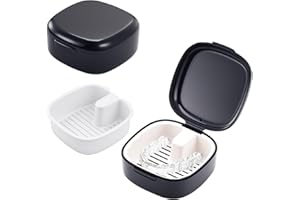 Holtrae Zahnprothesenbox mit Sieb,Tragbare Zahnspangendose,mit herausnehmbarem Einweichkorb,für Einweichen und Aufbewahrung von Zahnprothesen und Anderen Mundwerkzeugen (Schwarz)