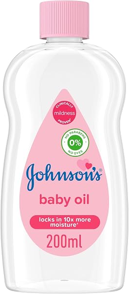 Johnson’s Baby Oil 200 ml - Gentle Moisture Lock and Delicate Skin Protection for Babies and Adults, Nourishing and Soot