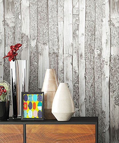 NEWROOM Holztapete Grau Vliestapete Weiß Holz,Modern schöne moderne und edle Design 3D Optik , inklusive Tapezier Ratgeber - 2