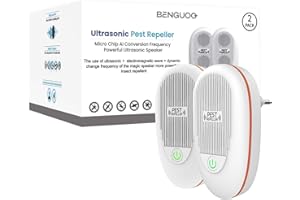 BENGUOO Ahuyentador de Ratas 2 Piezas, Repelente Ultrasónico de Plagas Interior, Auyentadores de Ratones Potente Ultrasonidos Cucarachas Anti Arañas Hormigas Ahuyenta Mosquitos para Hogar Oficina