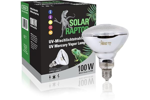 ECONLUX SOLAR RAPTOR Projecteur UV mixte 100 W Lampe à vapeur métallique pour terrarium avec rayonnement UV-A et UV-B