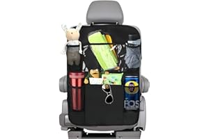 Kinwodon Black Car Seat Organiser, Car Back Seat Protector with Clear Touch Screen Tablet Holder Car Organiser Back Seat for Kids Car Seat Storage Accessories