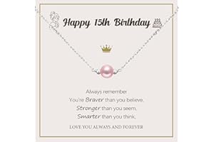 DOA 10th 11th 12th 13th 14th 15th 16th 17th 18th Birthday Gift Dainty Pink Pearl Necklace Adjustable Pendant Necklace Birthday Present for Daughter Sister Niece Friend with Message Card & Box