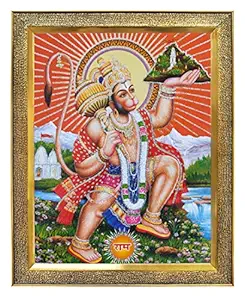 Koshtak Hanuman/bajrangbali ji with with Dronagiri Mountain on Hand Photo Frame with Unbreakable Glass for Wall Hanging/Gift/Temple/puja Room/Home Decor and Worship