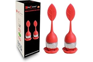 HelpCuisine® Infuser/infuseur de thé/Filtre diffusseur/passoire a thé à Forme de Feuille de Thé, infuseur réalisé en Silicone à 100% Alimentaire et en INOX de Haute Qualité, Lot de 2 pcs(Rouge)