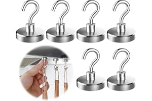 KARELLS 6 Pezzi Ganci Magnetici Ultra Forte, 22KG Potente Neodimio Magnete Gancio, 25mm Gancio Magnetico Nero Calamite Neodimio, per Campeggio, Garage, Cucina, Ufficio