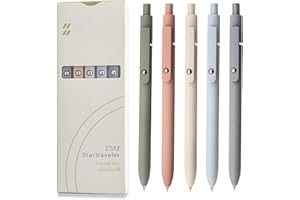 UIXJODO Lot de 5 stylos japonais premium à encre gel noire, avec pointe fine et lisse de 0,5 mm, grip en silicone, clip en métal et bille rétractable, tons clairs (Morandi)