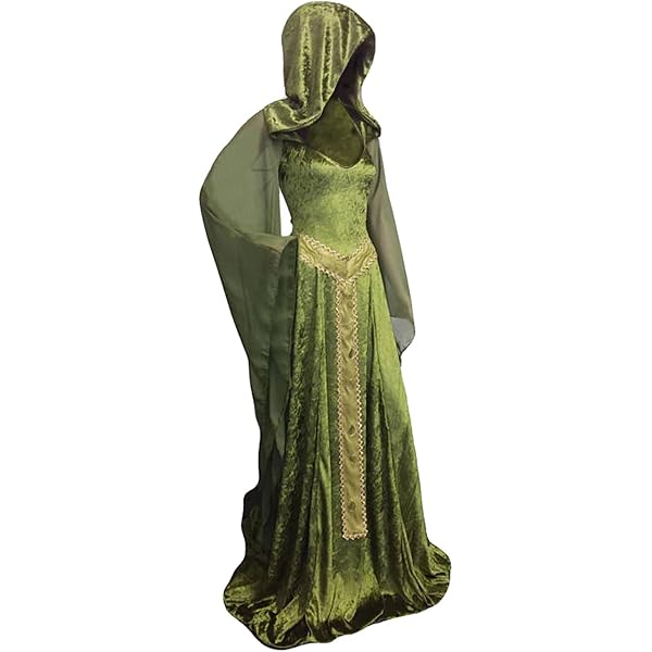 Costume Médiéval Femme – Robe Gothique Avec Corset, Capuche, Protège-Bras & Bas – Fête Renaissance, Halloween