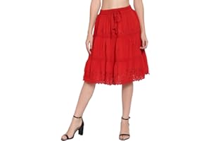 Doorwaytofashion Cotton Summer Skirt Knee Length Boho Hippie Crochet Lace Tiered One Size 10 12 14 16 18