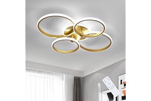 Comely LED Ceiling Lights Dimmable, 39 W Modern Ceiling Lamp with Remote Control/APP, 3000K-6500K, 4 Rings Design Ceiling Lamp for Living Room, Bedroom, Dining Room, Gold