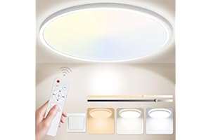 Yexati Bathroom Light 24W 3200LM 30cm Dimmable with Remote Control 6500K-3000K, IP54 LED Bathroom Light Ultra Thin Flush Ceiling Light Round for Kitchen Toilet Porch Bedroom Utility Room White