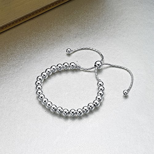 Diamond Treats Womens Silver Bracelet, 925 STERLING SILVER Fashionable Italian Design Ball Bracelet. This Fully Adjustable Size Ladies Bracelet is the Perfect Gift for Her.