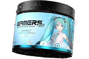 Performance Drink HATSUNE MIKU Berry Bubblegum von Gamers Only, enthält Koffein, L-Tyrosin & 9 Vitamine, 15 kcal & 0 Zucker pro Drink, eine Dose für 40 Drinks, Poppiger Berry-Bubblegum-Geschmack