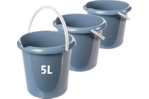 2FRIENDS Lot de 3 seaux de nettoyage avec bec verseur - 5 l - 5 l - Seau à eau - Seau de nettoyage - Seau à déjections - Seau en plastique stable - Adapté à un usage alimentaire - Gris - Fabriqué en UE