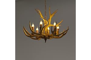 ‎NAMASYO NaMaSyo 220V 6 Licht Harz Geweih Kronleuchter Country Retro Hirschhorn Beleuchtung Lampen Dekoration Vintage Stil Geweihlampe für Wohnzimmer Schlafzimmer Küche Esszimmer Bar, Braun (A)