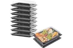 Caterline 10 x Small Catering trays with lids | Reusable & Recyclable Plastic Buffet Trays For Sandwiches, Cheese Platters & Cakes - L340mm x W250 mm x 70mm Deep