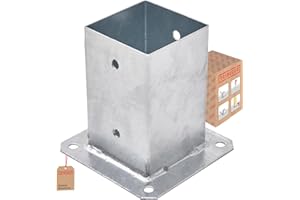 TRIBECCO® Casquillo atornillable para postes de madera cuadrados, galvanizado en caliente, 90 x 90 mm, casquillo de suelo, soporte para vallas, placa de suelo, fijación