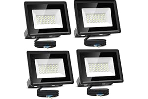 Aigostar Foco LED Exterior 20W 1650LM, Proyector Impermeable IP65, 28 LED, 6500K Blanco Frío para Garaje, Jardín, Patio, Parque, 4 Unidades