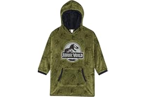 Jurassic World Boys Hoodie, Oversized Fleece Blanket Kids Hoodie Lounge Gown, One Size Fits All Ages 6 to 13 Years Old Khaki