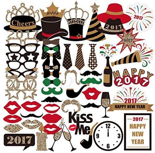 PBPBOX Photo Booth Props Creative 2017 New Years Photo Booth Props 59Pcs