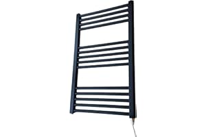 Greenedhouse 400w x 800h Black Electric Flat Heated Towel Rail Bathroom Radiator