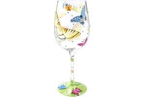 NymphFable Copa de Vino Pintada a Mano Mariposas Coloridas Copa de Vino Tinto 15 oz para Cumpleaños, Bodas, Fiestas de Compromiso