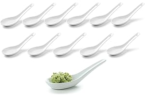 PROVANCE Lot de 12 cuillères à riz asiatiques, cuillères à soupe et de service en porcelaine blanche, par exemple pour bols à riz ou apéritifs, cuillères à dessert, cuillères à ramen, restaurant, cuisine
