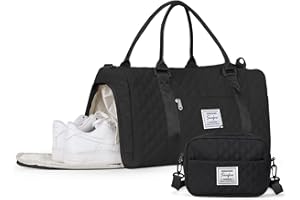 WEPLAN Reisetasche Damen Sporttasche mit Schuhfach & Kulturtasche Handgepäck Tasche Weekender Bag Schwimmtasche,Wasserdicht Travel Duffle Bag,Overnight Weekend Fitnesstasche für Reise Gym,Schwarz