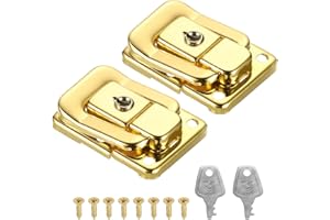 PATIKIL Pestillo de Candado para Maleta 1.6" X 1.10" 2 Piezas Cierre de Palanca de Hierro con Llaves/Tornillos Cierre Traba para Caja de Joyería Estuche de Madera Dorado
