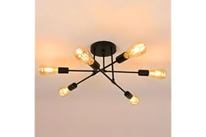 niuniaj Lustre Industriel,6 Lumières Sputnik Plafonnier Industriel,Lustre Vintage,E27 Lustre Salon Moderne,Lustre Noir pour Salon Chambre Cuisine Salle (ampoule non incluse)