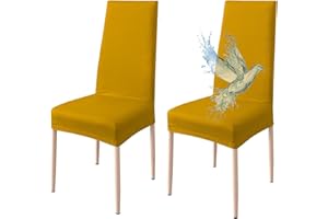 Poligino Housse de Chaise 2 pièces Imperméables, Housse de Chaise Salle à Manger, Housse Chaise Extensible, Universel, Facile à Installer, Facile à Nettoyer (Jaune,2 pièces)