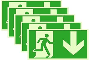 LAIWOO 5 Stück Schild Notausgang, Extra Langnachleuchtend, Aluverbund Warnhinweis 300x150mm Notausgangsschild Pfeil Nach Unten Fluchtwegschild Rettungsweg (Nach unten)