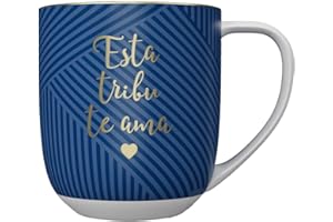 DRAEGER PARIS 1886 - Taza Cerámica 320 ml - Mensaje Esta Tribu te Ama - Diseño Chic Azul/Rosa con Detalles en Oro - Apta Lavavajillas - Ideal para Café - Regalo Elegante en Caja Decorativa