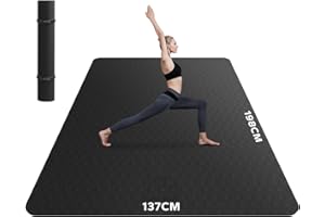 HAPBEAR Large Yoga Mat with Adequate Width (198x137cm/183x116cm) - 6mm Eco-Friendly TPE | Non-Slip & Edge Protection | with Storage Set | Durable for Yoga/Pilates/Home Gym