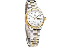 OLEVS Damenuhr Analoge Leicht zu lesen Armbanduhr mit Kleines Gesicht Gold Silber Edelstahlband wasserdichte Day Date Uhr