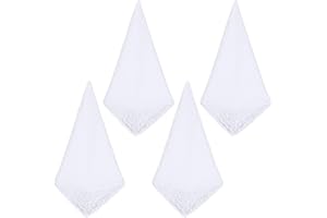 Aeaocvo 4PCS White Handkerchiefs for Women, Pure White Soft Cotton Ladies Handkerchiefs for Wedding, Embroidery Lace Handkerchief for Women for Afternoon Tea Party