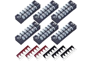 CEEYSEE Schraubklemmenleiste, 6 Stück 6 Positionen zweireihig abgedeckte Schraubklemme 600V 15A + 6 Stück 6 Positionen vorisoliert schwarz/rot Gabelklemmleiste 400V 15A (DTB1506)
